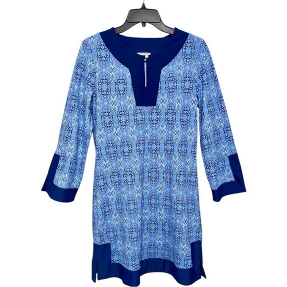 Cabana Life Moroccan Tile Tunic Dress in BlueSwim Cover-Upin Blue Size M - Picture 3 of 12